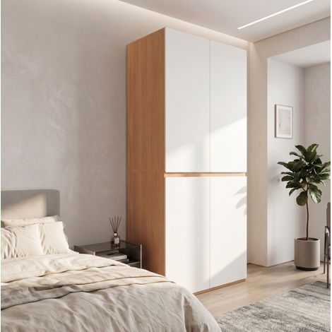 Armadio guardaroba 90x50x200 cm, 4 ante, cassetto portagioie, asta appendiabiti, MDF e pannello truciolare bianco (1/5)