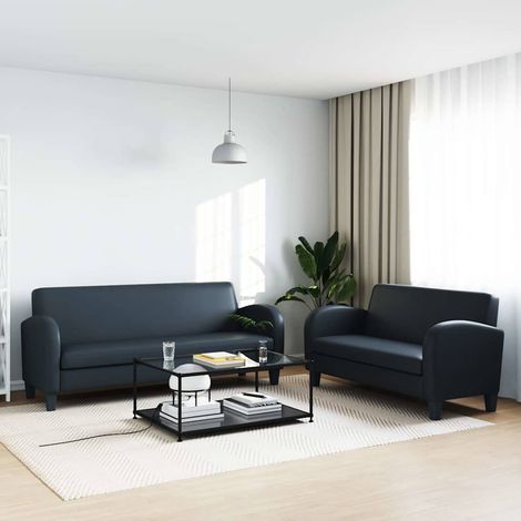 vidaXL Ensemble de canapés 2 pcs cuir synthétique noir (1/5)