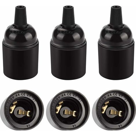 Douille E27 vintage noire, suspension rétro Edison, adaptateur de support de lampe en bakélite solide, parfait pour la décoration, l'industrie et le bricolage, lot de 6 (1/5)