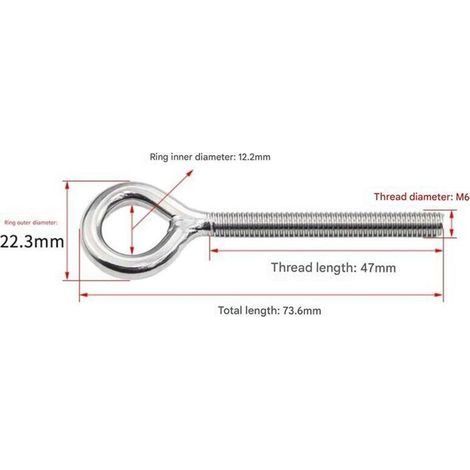 10 Stück Ösenschrauben M6 aus Edelstahl, Gewinderinge mit langem Schaft, 73,6 mm Außengewinde, rostfreie Ösenschrauben zum Befestigen und Aufhängen (1/4)