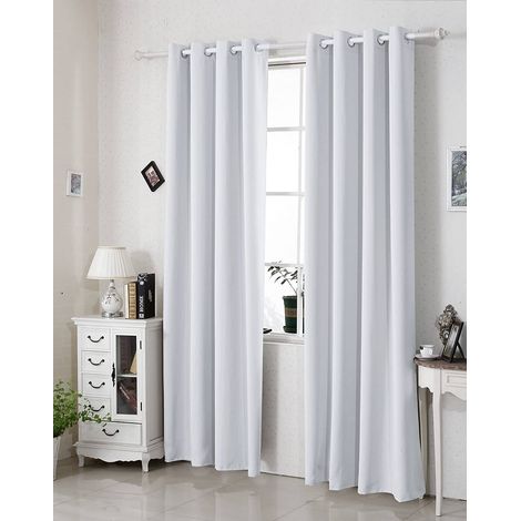 WOLTU Tenda Oscurante per Finestre con Occhielli per Camera da Letto. 2 Pannelli Bianco ,Tenda senza cinghie