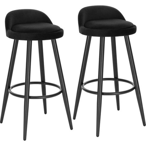 WOLTU 2x Barhocker, Barstuhl Hocker Tresenhocker Bistrohocker Designer Hocker mit Rückenlehne und Fußstütze aus Samt & Metall, Schwarz (1/5)