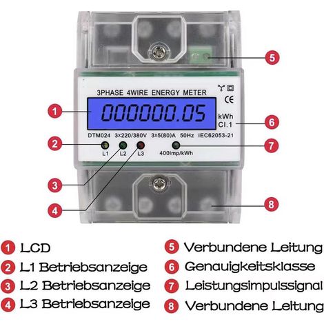 Compteur Électrique Numérique 220/380V 5-80A - Consommation Énergie 220/380V - Compteur CA 3 Phases 4 Fils KWh - Display LCD pour Systèmes Intermédiaires-AUTRES (1/4)