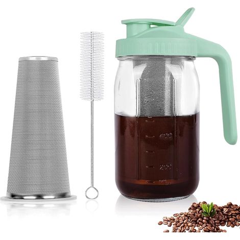 Cafetière Cold Brew 1,8 L - Verre Et Filtre Acier Inox - Pour Café Et Thé Froid - Vert (1/5)