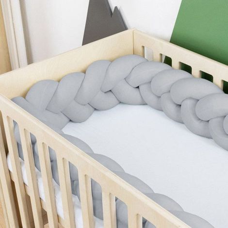 Tour de lit tressé coton gris OEKO TEX anti-allergique - 300 cm