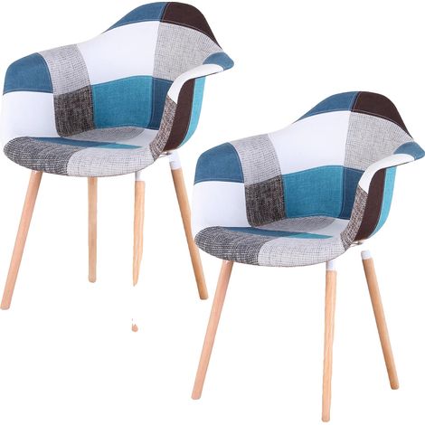 Silla de comedor, asiento de tela, patas de madera, azul. (1/2)
