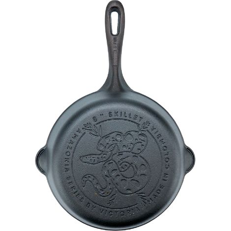 Victoria 34726 Sartén Hierro Fundido Curado Inducción 20cm, Apta Fuego, Barbacoa, Horno Cast Iron Skillet  Negro (1/5)
