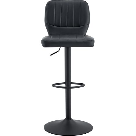 Tabouret de bar réglable en hauteur 62-83 cm avec dossier et repose-pieds, assise en simili cuir noir, rotation 360° (1/5)