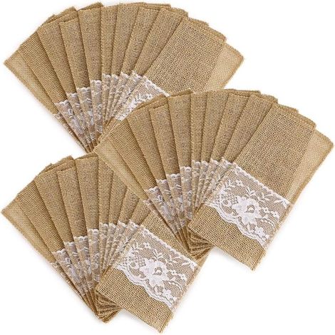 RusticCharm - Porta utensilios de encaje de yute natural para bodas y eventos (Beige - Paquete de 30) (1/5)