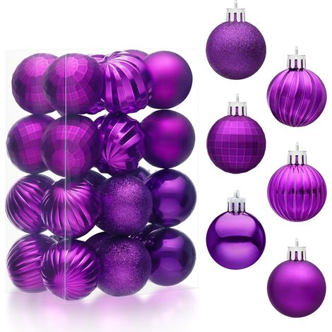 Lot de 24 boules de Noël incassables à suspendre pour sapin de Noël, couronne, guirlande, vacances, fête de mariage, décoration intérieure (violet) (1/5)