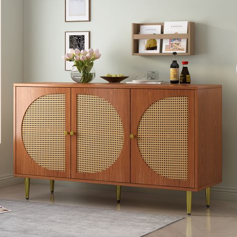 buffet commode rangement 3 portes noyer 129 cm OKMYHOME (1/5)