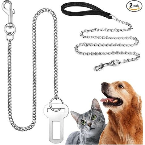 Dog Car Seat Belt with Shock Absorption and Carabiner, 2-Piece Universal 304 Stainless Steel Safety Belt for All Dogs and Cats, 60/180 cm (1/3)