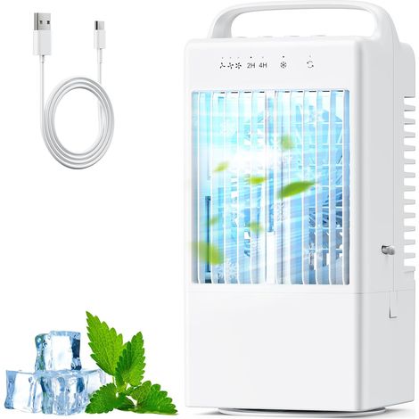 Aire acondicionado portátil móvil, enfriador de aire 4 en 1, ventilador recargable por USB, oscilación de 90°, blanco (1/5)
