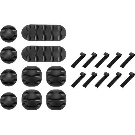 Kit de rangement de câbles 20 pièces avec supports de câbles auto-adhésifs et attaches de câbles noires (1/4)