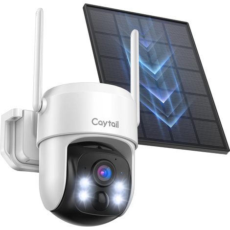 2K Camera Surveillance WiFi Exterieure sans Fil avec Panneau Solaire, 360° PTZ Camera Exterieur Batterie, 2.4Ghz, PIR Détection de Mouvement, Vision Nocturne Couleur, Audio Bidirectionnel (1/5)
