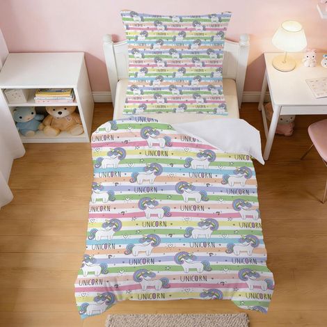 Kinderbettwäsche 135x200 cm mit Einhorn Motiv, 2-teilig, Mikrofaser, Reißverschluss