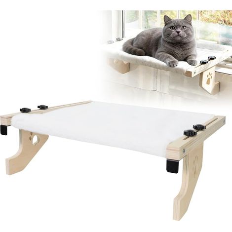 1 Hamac Chat Mural, Bois Pin, Sans Perçage, Charge 20 KG, Pour Fenêtre Bureau (1/5)