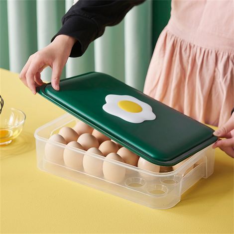 Boîte à œufs de cuisine à 28 compartiments pour réfrigérateur, boîte de rangement alimentaire portable en plastique, plateau à œufs vert, 30 x 20 x 7,5 cm (1/5)