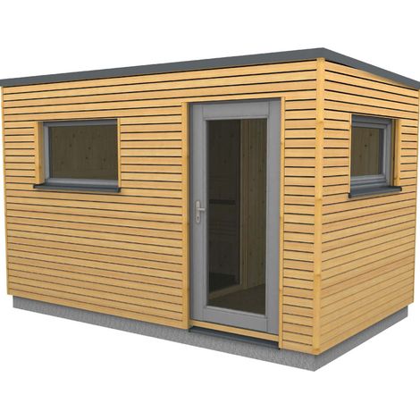 Infraworld Luna 2 Außensauna mit Lärche-Fassadenprofile versch. Fenstergrößen und Inneneinrichtung (1/2)