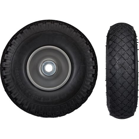 Lot de 2 roues de brouette increvables 26 x 8,5 cm confortables robustes en caoutchouc noir (1/4)