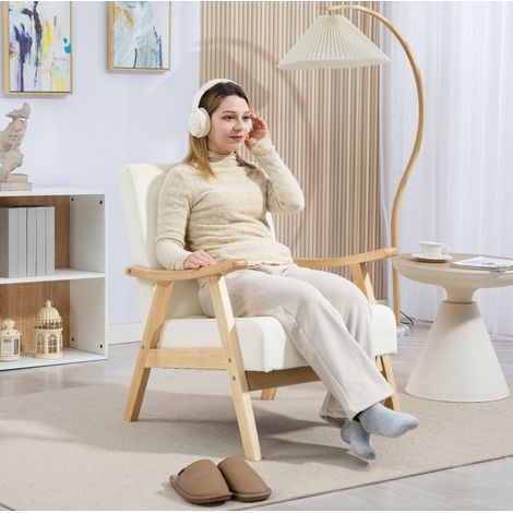 Sillón nórdico relax con reposabrazos blanco crema OKMYHOME (1/5)