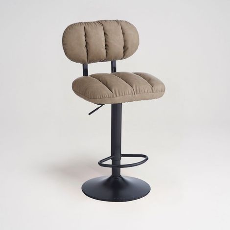 Sgabello Tati mit sitz aus taupe kunstleder und schwarzem metallfuß