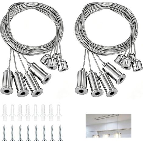 8 Piece Ceiling Suspension Kit, Stainless Steel Cable Suspension 1.5 mm x 1.5 m, Adjustable, Ceiling Hook System for LED Slab, Light Slab, Suspended Light, Secure Mount, High Strength, 10 kg (1/5)
