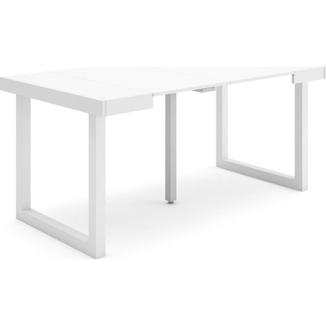 Skraut Home – Table console extensible 90x58cm – Longueur 160cm pour 8 personnes – Pieds en bois massif – Finition blanc mat (1/5)