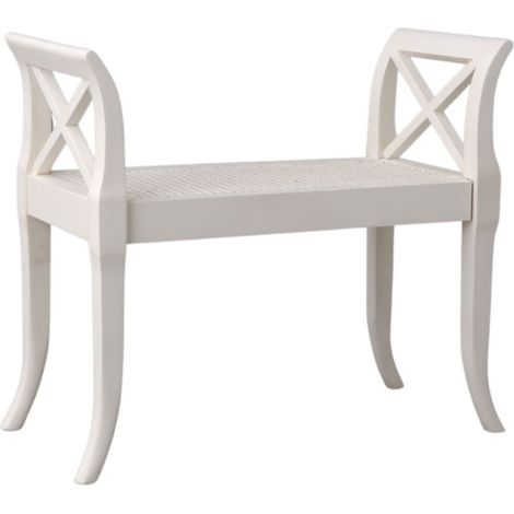 Amadeus - Banc blanc cassé en acajou et cannage L70 cm - Boston (1/4)