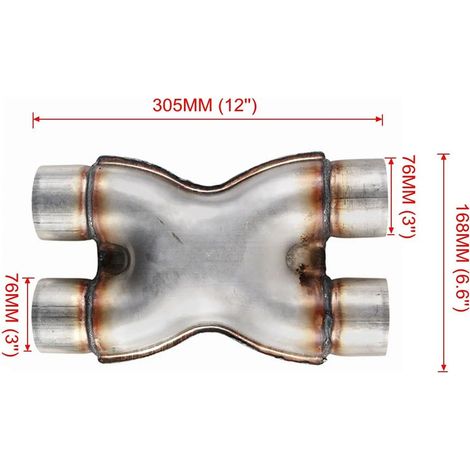 Sistema di scarico universale per autoveicoli tipo X (ingresso/uscita) 2,25"/2,5"/3", tubo di scarico in acciaio inox, adattatore per tubo di scarico, tubo di scarico a quattro vie 01059