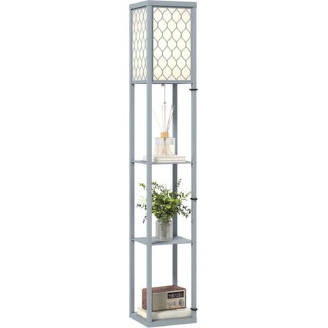 Lampadaire avec étagères, lampadaire sur pied de salon 3 niveaux, interrupteur à tirette 26 x 26 x 160 cm, gris et blanc