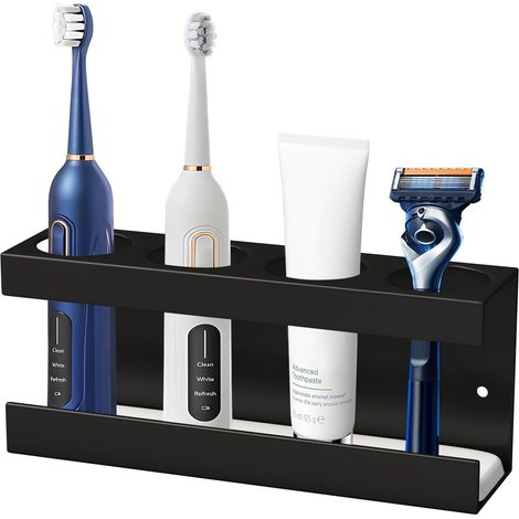 Porte-brosse à dents (noir, 4 trous), porte-brosse à dents mural (1/5)