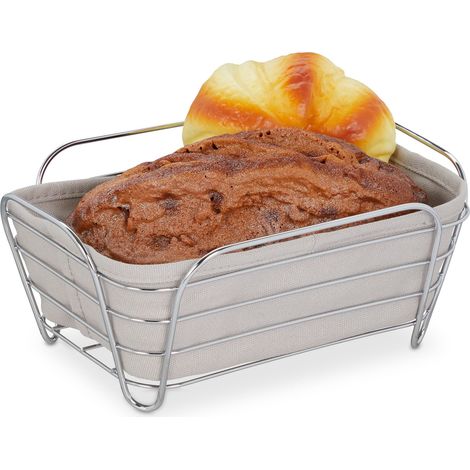 Relaxdays Corbeille à pain, métal av. insert en tissu, carré, panier pour viennoiseries, HLP 10 x 23,5 x 17 cm, gris