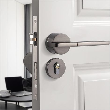Serrure de porte intelligente Poignée de porte intelligente intérieur extérieur bouton levier avec serrure et clé chambre salle de bain noir for maison aimant en alliage d'aluminium chambre ( Color : (1/4)