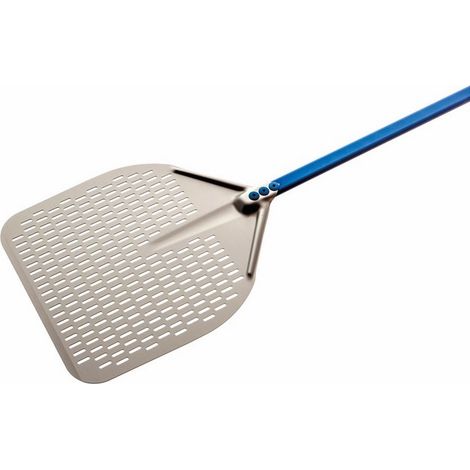 PALA PIZZA ALLUMINIO ANODIZZATO FORATO  33X33 MANICO 150 ANODIZZATO AZZURRO