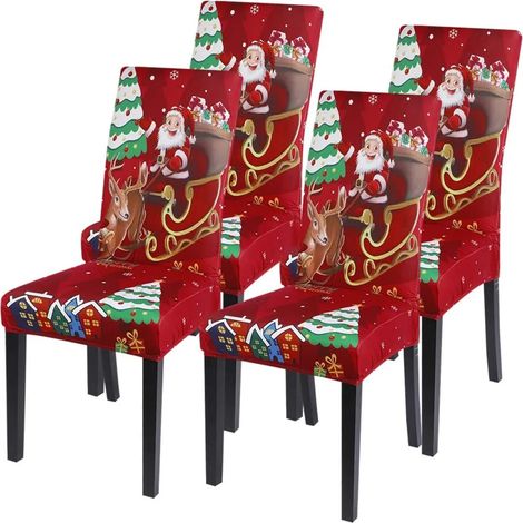 Weihnachtsstuhlhussen 4er Set Waschbare elastische Stuhlbezüge für Esszimmerstühle Schaukelstühle Hochzeitsbüro Bankett Party Dekoration (1/5)