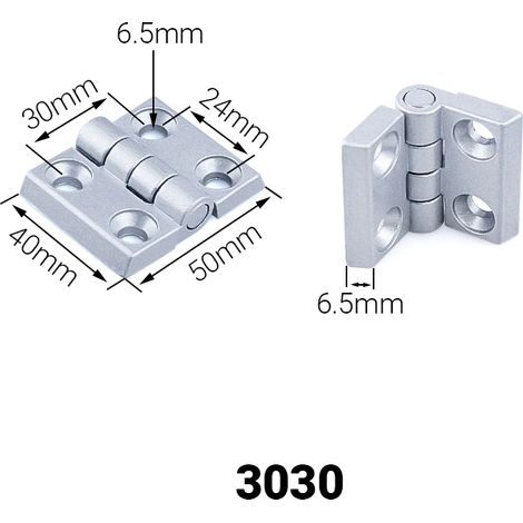 Charnières à paumelles (3030 Argent (10 pièces)) en alliage de zinc pour portes, compatibles avec les profilés en aluminium 4545, les meubles et les armoires électriques. (1/5)