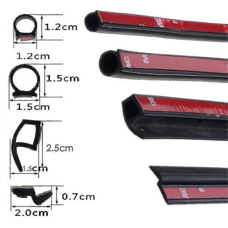 Joint d'étanchéité adhésif en caoutchouc EPDM de 2 mètres (2 m) pour automobile, isolation phonique, pour vitre de porte, capot, coffre, bord de porte. (1/5)