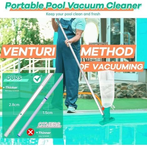 1pcs Aspirateur Piscine, Aspirateur Nettoyeur à Jet de Piscine Portable pour Nettoyer Piscine, Kit de Nettoyage de Piscine, Tête d'aspiration avec Brosse Inférieure, Tige en Aluminium Amovible (1/5)