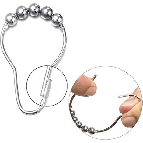 Lot de 12 anneaux de rideau de douche en acier inoxydable avec glissières à billes (1/3)