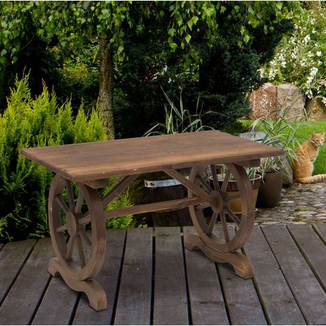 Table de jardin en bois massif de sapin naturel, style rustique avec roues décoratives, finition résistante à l’eau (1/5)