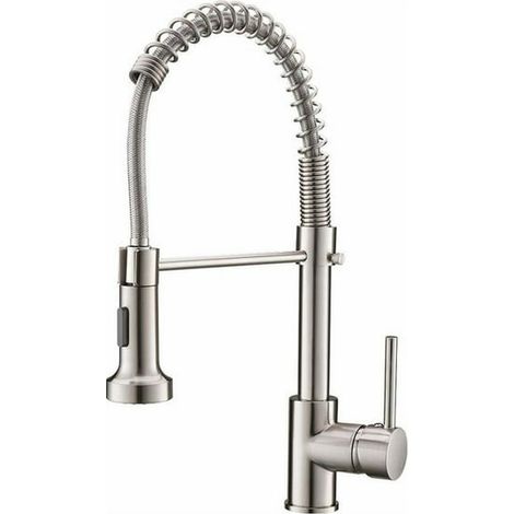 Mitigeur de cuisine flexible en acier inoxydable, robinet orientable 360°, finition brossée, pour évier professionnel, débit élevé, installation facile, modèle robuste (1/5)