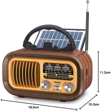 Poste Radio Vintage, AM/FM/SW Radio Portable Rechargeable avec Batterie 1200mAh et Piles D, Transistor Radio Bluetooth avec Panneau Solaire, Compatible USB/TF (1/4)