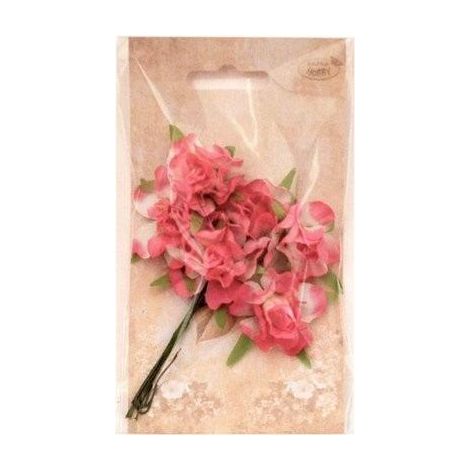 Fiori di stoffa rosa e bianchi, 3 cm, 6 pezzi