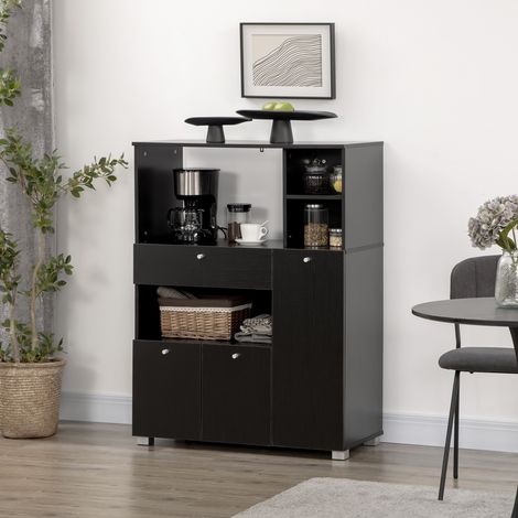Meuble micro-ondes avec support, 3 portes, 3 compartiments, design anti-vent, pour cuisine, 90 x 40 x 120 cm, noir