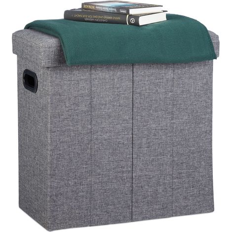 Relaxdays Puff Almacenaje Plegable con Tapa, Poliéster, Gris Oscuro, 49,5 x 46 x 25,5 cm