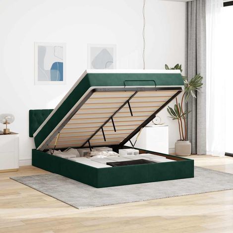 vidaXL Estructura de cama otomana con colchón verde oscuro 140x200 cm (1/5)