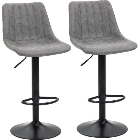 HOMCOM Adjustable Bar Stools Set of 2 Counter Height Barstools Dining Chairs 360° Swivel with Footrest for Home Pub Grey