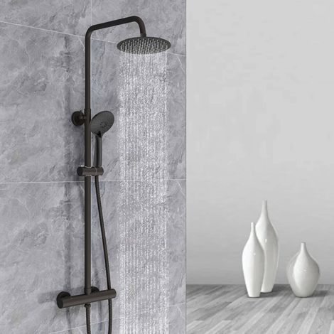 OCEAN Colonne de Douche Thermostatique- Ensemble de Douche en Laiton Ronde 3 Jets- Mitigeur Réglable en Hauteur- Kit de Douche pour Salle de Bain