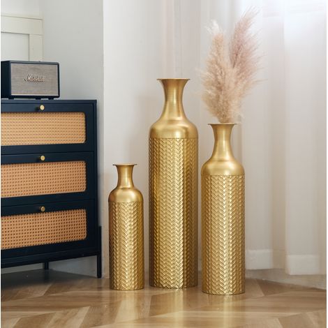 3er-Set goldene Metall-Bodenvase, Reliefmuster, 50,01/66/83,01 cm OKMYHOME (1/5)